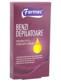 Farmec benzi depilatoare p/u fata ceara alba+argan (10 2 benzi+2 servetele)