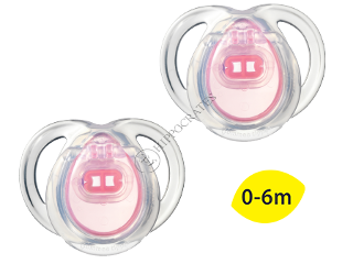 Suzeta ortodontica Anytime silicon (0-6 luni) 2 buc.(transparent+roz)/43335463